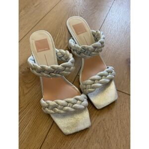 NEW Dolce Vita Paily Braided Block Heel Slide Sandals Silver Metallic 8 X123